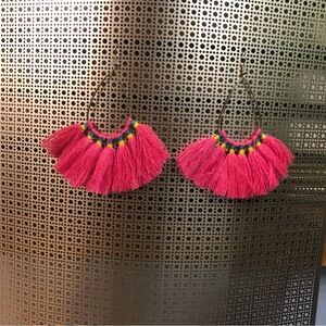 Pink Tassel Hoop Earrings
